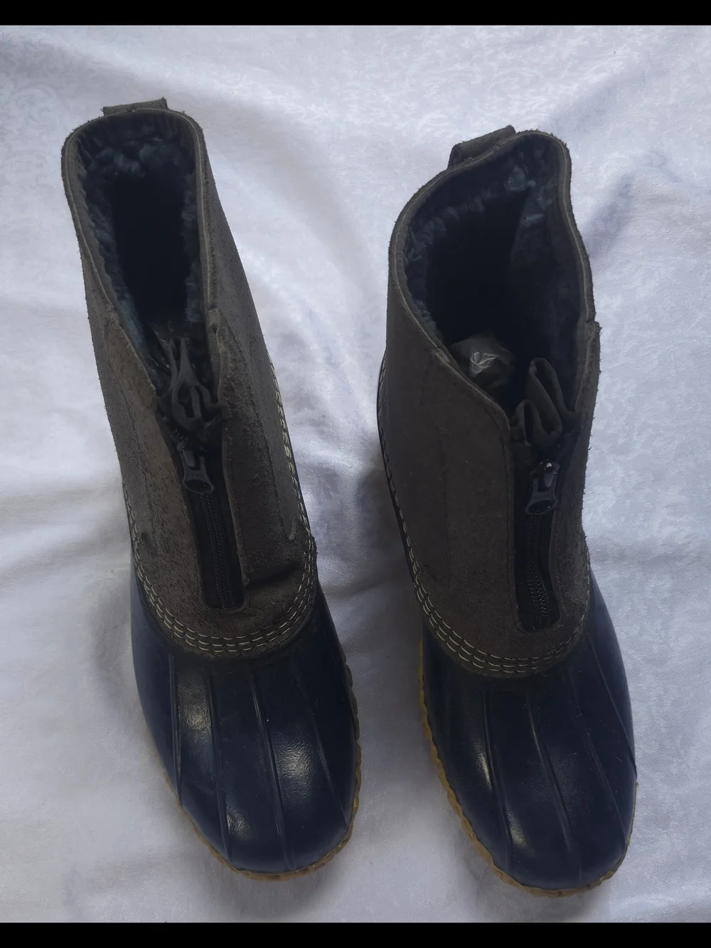 L.L. Bean Brown and Navy Bean Boots with Tan Sole Size 10